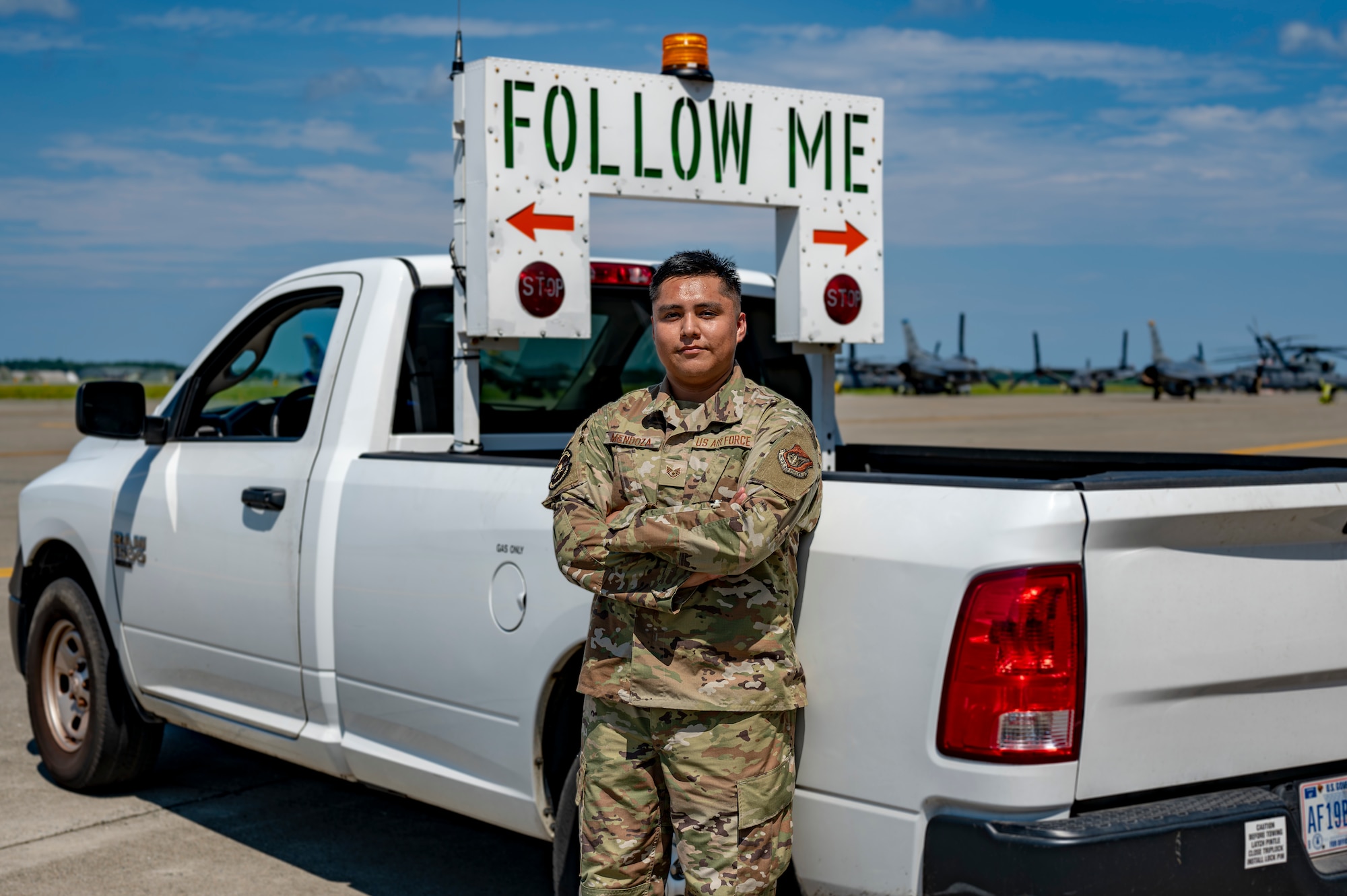 U.S. Air Force Staff Sgt. Quincy Mendoza, 35th Maintenance Squadron transient alert craftsman, poses for a photo during exercise Resolute Force Pacific (REFORPAC) at Misawa Air Base, Japan, July 15, 2025. The REFORPAC exercise showcases the USAF’s ability to rapidly adapt and project airpower alongside joint and coalition forces across the Indo-Pacific. (U.S. Air Force photo by Senior Airman Brittany Russell)