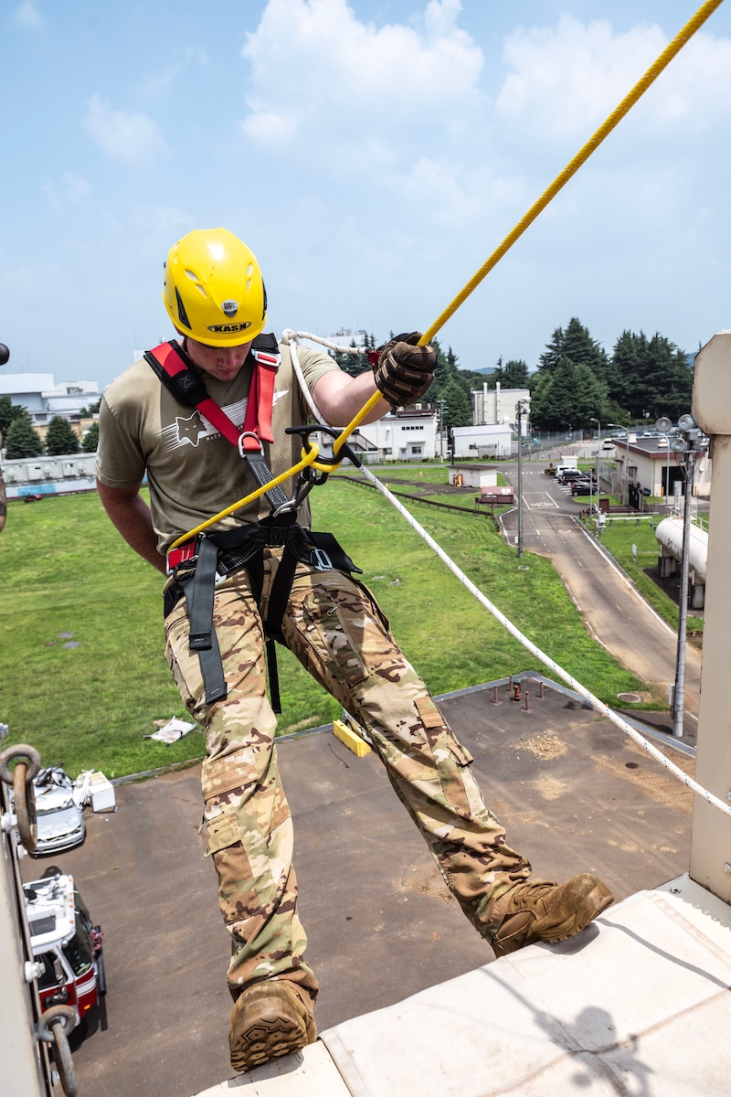 169th CES firefighters complete the high angle technical rescue