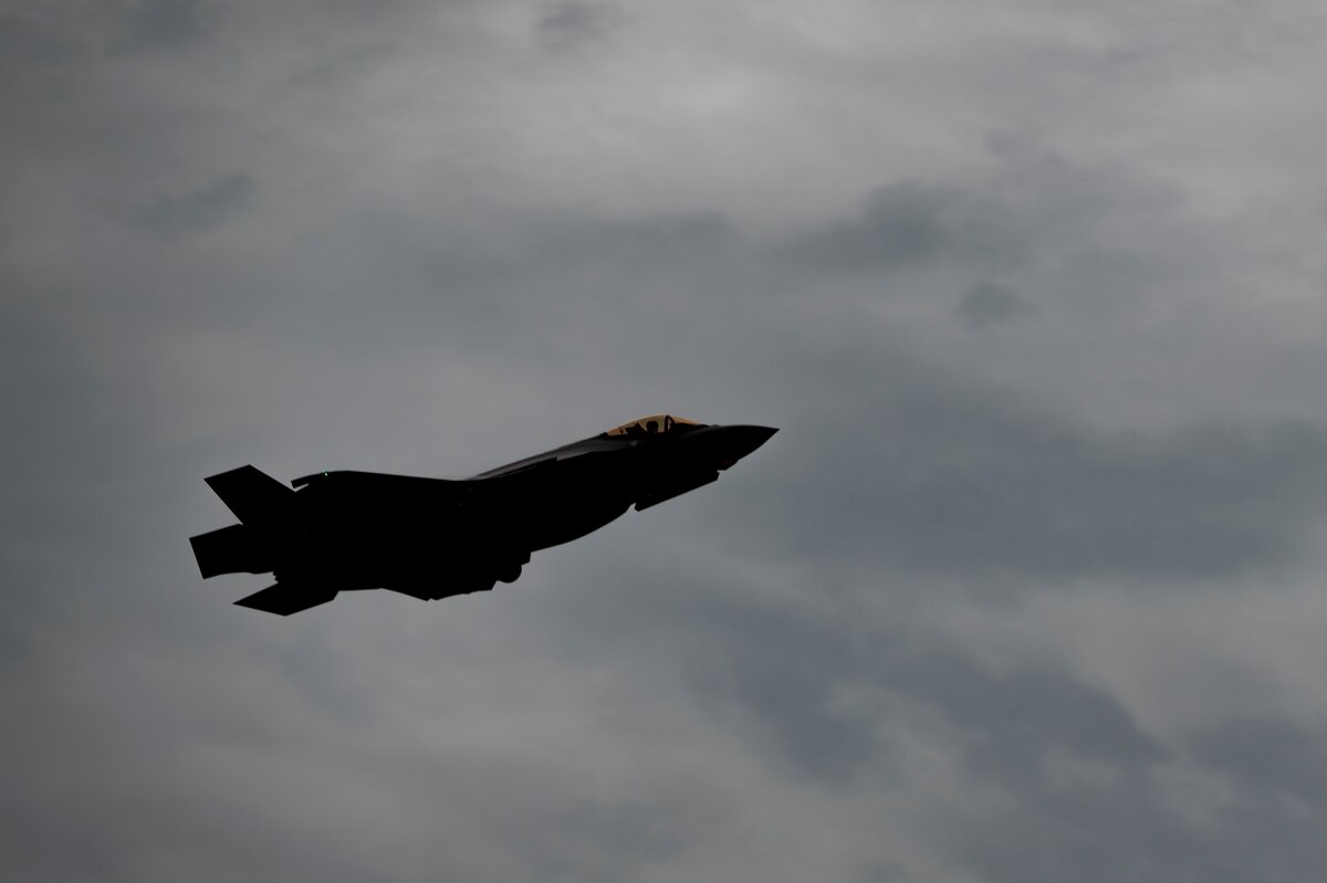 A U.S. Air Force F-35 Lighting II flies during exercise Resolute Force Pacific (REFORPAC) 2025 at Misawa Air Base, Japan, July 15, 2025. REFORPAC is part of the first-in-a-generation Department-Level Exercise series, employing more than 400 Joint and coalition aircraft and more than 12,000 members at more than 50 locations across 3,000 miles. (U.S. Air Force photo by Senior Airman Brittany Russell)
