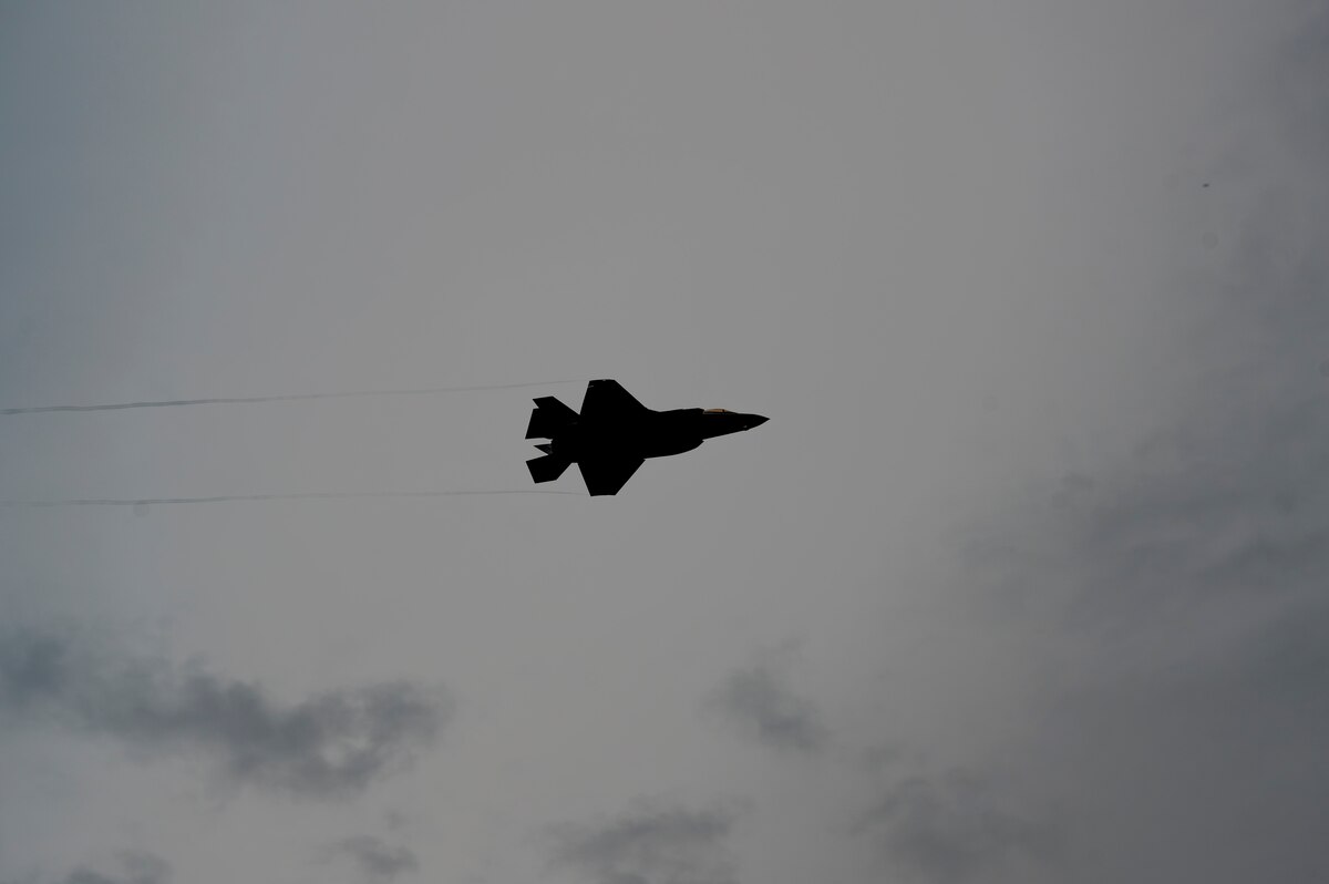 A U.S. Air Force F-35 Lightning II flies during exercise Resolute Force Pacific (REFORPAC) 2025 at Misawa Air Base, Japan, July 15, 2025. REFORPAC, the first-in-a-generation Department-Level Exercise series, trains Airmen to operate in a contested, dynamic environment while executing real-time force projection and joint interoperability. (U.S. Air Force photo by Senior Airman Brittany Russell)
