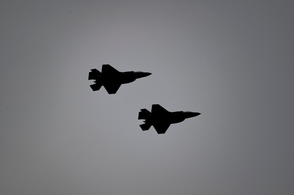 Two U.S. Air Force F-35 Lightning II’s fly side by side during exercise Resolute Force Pacific (REFORPAC) 2025 at Misawa Air Base, Japan, July 15, 2025. REFORPAC spans multiple locations across the Pacific, sharpening the USAF’s ability to rapidly deploy, sustain operations and project airpower in contested environments. (U.S. Air Force photo by Senior Airman Brittany Russell)