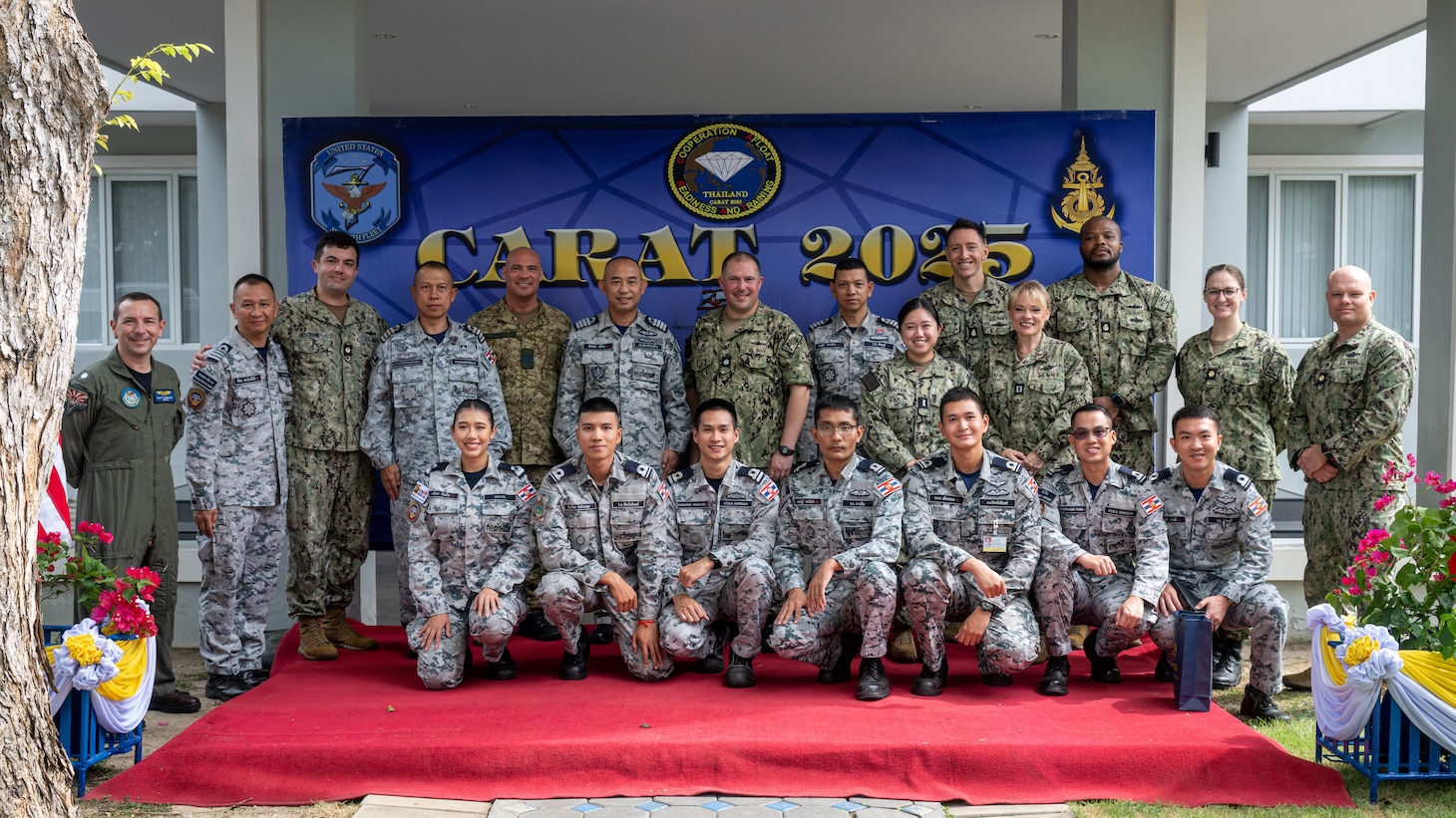 Capt. Samart Srimoung, Royal Thai Navy, gives remarks during the closing ceremony for Cooperation Afloat Readiness and Training (CARAT) Thailand 2025 at Sattahip Naval Base, Thailand, July 16, 2025. This year marks the 31st iteration of CARAT, a multinational exercise series designed to enhance U.S. and partner navies' abilities to operate together in response to traditional and non-traditional maritime security challenges in the Indo-Pacific region. (U.S. Marine Corps photo by Sgt. Mitchell Johnson)