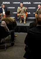 U.S. Army Lt. Gen. Charles Costanza, commanding general of V Corps, speaks during a panel at the LANDEURO Warrior’s Corner event in Wiesbaden, Germany, July 17, 2025. Costanza emphasized allied interoperability and the role of V Corps in supporting NATO partners with modernized warfighting capabilities. (U.S. Army photo by Sgt. Tyler Brock)