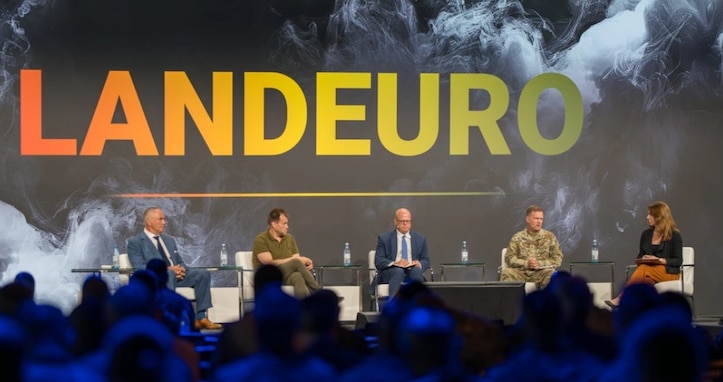 WIESBADEN, Germany — On June 16, U.S. Army Brig. Gen. Curtis King, the commanding general of the 10th Army Air and Missile Defense Command, spoke at the Association of the United States Army LANDEURO event in Wiesbaden, Germany, on the panel “Defending the Skies: Today’s Capabilities, Tomorrow’s Edge.” He was joined by Seanna Senior, senior vice president of product at Govini, and retired Maj. Gen. John George, vice president and Army strategic account executive at Leidos; Riki Ellison, chairman and founder of the Missile Defense Advocacy Alliance; and Dr. Alexey Boiarskyi, special adviser to the Ukrainian minister of digital transformation.