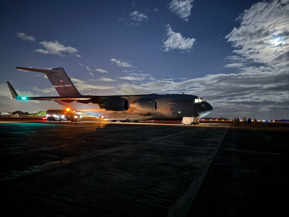 C-17 on flightline in dark