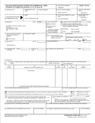 Example DLA Energy Aerospace SF1449 Solicitation/Contract/Order for Commercial Products and Commercial Services Form