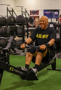 U.S. Army Sgt. 1st Class David Hong warms up at indoor rowing practice during the 2025 Department of Defense Warrior Games practice sessions at Fort Carson, Colorado, July 13, 2025.