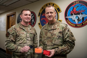 Chief Martin coins SSgt Whittridge for innovation