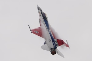 U.S. Air Force Maj. Taylor "FEMA" Hiester, F-16 Viper Demonstration Team commander and pilot, performs aerial maneuvers at F-AIR 2025, the Colombia Feria Aeronáutica Internacional, at the José María Córdova International Airport in Rionegro, Antioquia, Colombia, July 9, 2025.Activities like F-AIR strengthen international partnerships, enhancing interoperability and improving our collective readiness to conduct a range of potential future operations – from humanitarian assistance and disaster relief to security operations – so we can respond quickly to support our neighbors in times of crisis. (U.S. Air Force photo by Staff Sgt. Ariel O’Shea)