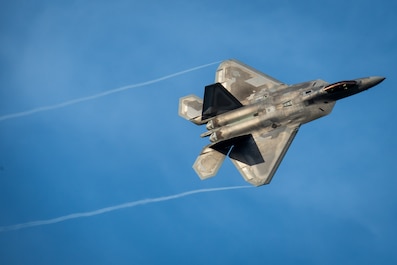 TINIAN, Northern Mariana Islands (July 18, 2025) — A U.S. Air Force F-22 Raptor assigned to the 3rd Air Expeditionary Wing conducts aerial maneuvers during exercise Resolute Force Pacific 2025 in Tinian, Northern Mariana Islands, July 17, 2025....
