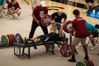 U.S. Army Sgt. 1st Class Alberto Alvarez executes his lift during the powerlifting competition at the 2025 Department of Defense Warrior Games at Colorado Springs Colorado, July 18, 2025.