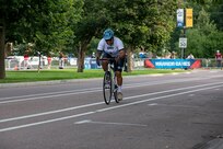 U.S. Army Capt. Chanda Mitchell pushes through her upright bicycle event during the 2025 Department of Defense Warrior Games, Colorado Springs, Colorado, July 19, 2025.