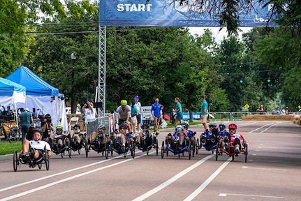Department of Defense Warrior Games athletes begin their recumbent cycle event during the 2025 Department of Defense Warrior Games, Colorado Springs, Colorado, July 19, 2025.