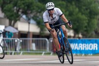 U.S. Army Lt. Col. Sherri Sanders competes in the cycling event during the 2025 Department of Defense Warrior Games at Colorado Springs, Colorado, July 18, 2025.