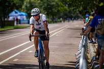 U.S. Army Lt. Col. Sherri Sanders competes in the women's upright bicycle road race at the cycling event during the 2025 Department of Defense Warrior Games at Colorado College, Colorado Springs Colorado, July 19, 2025.