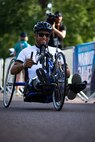 Retired U.S. Army Spc. Anthony Farve participates in the handcycle time trials at cycling event during the 2025 Department of Defense Warrior Games at Colorado College, Colorado Springs Colorado, July 19, 2025.