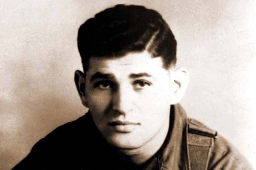 Black and white portrait of a soldier.
