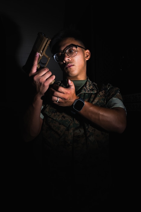 U.S. Marine Corps Cpl. Sean Catarroja, a small arms repairman with Headquarters and Service Battalion, 2nd Marine Logistics Group, and native of Jersey City, New Jersey, poses for a photo at Marine Corps Base Camp Lejeune, North Carolina, July 16, 2025. Catarroja’s command selected him as Warrior of the week for his exceptional leadership and dedication to mission readiness. Catarroja serves as the battalion's armory maintenance chief, inspecting, servicing, and guiding his team through monthly preventive maintenance checks of over 1,000 service rifles, which contributes to the battalion's 98% readiness. Each week, 2nd MLG recognizes one outstanding Marine or Sailor that goes above and beyond in their duties and embodies the qualities of an outstanding service member. (U.S. Marine Corps photo by Lance Cpl. Brady V. Hathaway)