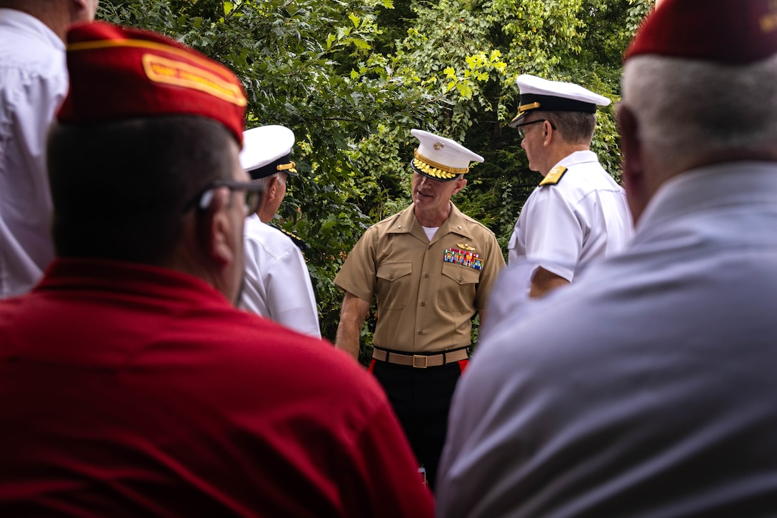 U.S. Marine Corps Brig. Gen. John Jarrard, commanding general, 4th Marine Division, Marine Forces Reserve, speaks to service members at the Wreath of Honor Fallen Five Memorial Park, Chattanooga, Tennessee, July 16th, 2025. The Wreath of Honor Fallen Five Memorial honors the loss of five U.S. service members tragically killed July 16th, 2015, in a terrorist attack in Chattanooga, today, marking the 10-year anniversary and the vivid memory of their sacrifice.