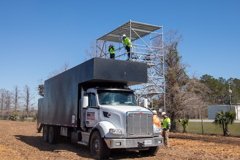 Debris from Hurricane Helene is brought from around Brooks County to the Langsdale TDSR for storage and reduction. The debris is measured as it arrives and measured once again as it leaves after being mulched. USACE Quality Assurance Inspectors work alongside the contractors to notate volume of debris as it enters and exits the TDSR. (U.S. Army photo by Makenzie Leonard)
