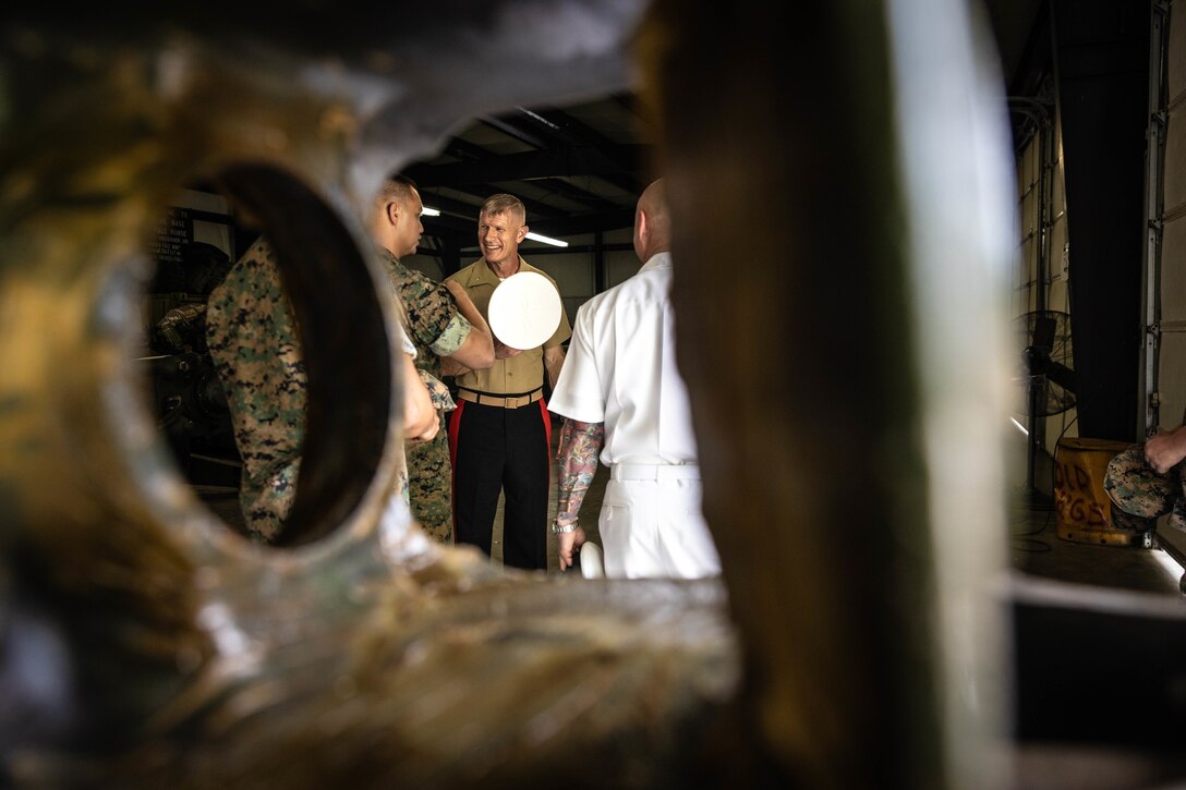 U.S. Marine Corps Brig. Gen. John Jarrard, right, commanding general, 4th Marine Division, Marine Forces Reserve, checked on the current operations of the Navy Reserve Center at NRC Chattanooga, Chattanooga, Tennessee, July 16th, 2025. NRC Chattanooga provides training, administrative support, and readiness resources for Navy Reserve personnel. The center plays a vital role in preparing reservists for mobilization and supporting Navy operations both locally and globally.