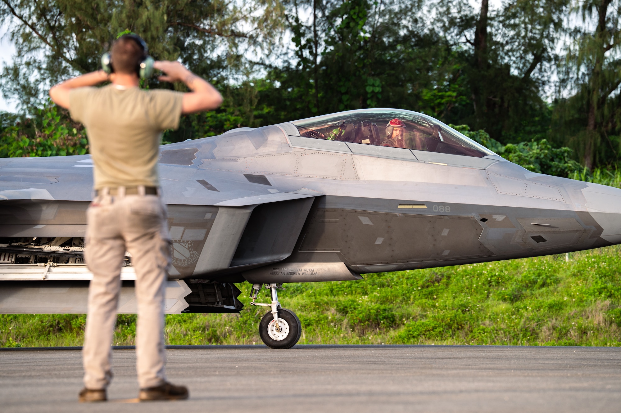 U.S. Air Force F-22 Raptors assigned to the 3rd Air Expeditionary Wing conduct aerial maneuvers during exercise Resolute Force Pacific 2025 in Tinian, Northern Mariana Islands, July 17, 2025. REFORPAC is part of a first-in-a-generation Department-Level Exercise series, employing more than 400 Joint and coalition aircraft and more than 12,000 members at more than 50 locations across 3,000 miles.
