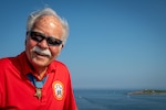 BATH, Maine (July 15, 2025) – U.S. Marine Corps Col. (Ret.) Harvey C. Barnum Jr., a Medal of Honor recipient, aboard the future USS Harvey C. Barnum Jr. (DDG 124) during Alpha Trials. The ship is named in honor of Barnum, who received the Medal of Honor for valor during the Vietnam War. (U.S. Navy photo by Laura Lakeway)