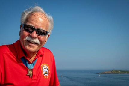 BATH, ME (July 15, 2025) – U.S. Marine Corps Col. (Ret.) Harvey C. Barnum Jr., a Medal of Honor recipient, aboard the future USS Harvey C. Barnum Jr. (DDG 124) during Alpha Trials. The ship is named in honor of Barnum, who received the Medal of Honor for valor during the Vietnam War. (U.S. Navy photo by Laura Lakeway)