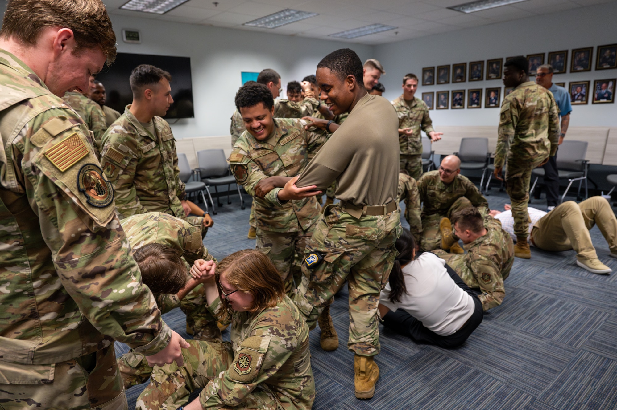 Airmen enrolled in the First Term Enlisted Course participate in a high-energy game.