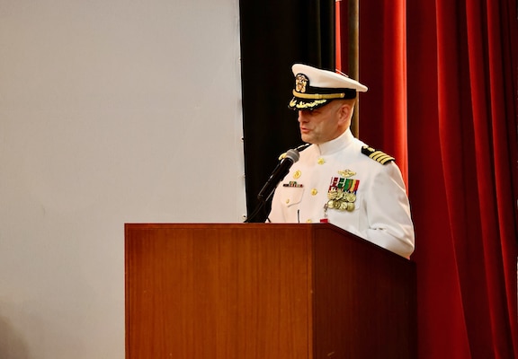 Navy Medicine Readiness and Training Command (NMRTC) Twentynine Palms marks a historic transition of leadership during a Change of Command and Retirement Ceremony held July 18, 2025, at the Marine Corps Air Ground Combat Center (MCAGCC) Theater. Capt. Janiese Cleckley relieved Capt. Daniel Clark as commanding officer of NMRTC Twentynine Palms and director of Naval Hospital Twentynine Palms. The event also included a retirement ceremony, as the command honored Clark’s 29 years of distinguished service in Navy Medicine (U.S. Navy photo by Christopher C. Jones, NHTP/NMRTC Twentynine Palms public affairs officer).