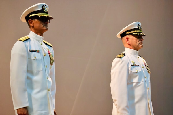 Navy Medicine Readiness and Training Command (NMRTC) Twentynine Palms marks a historic transition of leadership during a Change of Command and Retirement Ceremony held July 18, 2025, at the Marine Corps Air Ground Combat Center (MCAGCC) Theater. Capt. Janiese Cleckley relieved Capt. Daniel Clark as commanding officer of NMRTC Twentynine Palms and director of Naval Hospital Twentynine Palms. The event also included a retirement ceremony, as the command honored Clark’s 29 years of distinguished service in Navy Medicine (U.S. Navy photo by Christopher C. Jones, NHTP/NMRTC Twentynine Palms public affairs officer).