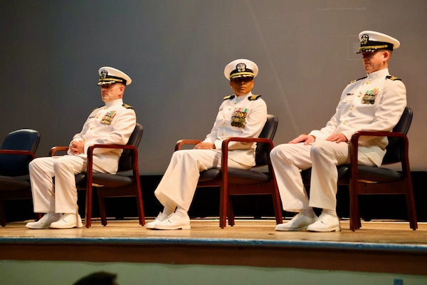 Navy Medicine Readiness and Training Command (NMRTC) Twentynine Palms marks a historic transition of leadership during a Change of Command and Retirement Ceremony held July 18, 2025, at the Marine Corps Air Ground Combat Center (MCAGCC) Theater. Capt. Janiese Cleckley relieved Capt. Daniel Clark as commanding officer of NMRTC Twentynine Palms and director of Naval Hospital Twentynine Palms. The event also included a retirement ceremony, as the command honored Clark’s 29 years of distinguished service in Navy Medicine (U.S. Navy photo by Christopher C. Jones, NHTP/NMRTC Twentynine Palms public affairs officer).