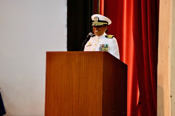 Navy Medicine Readiness and Training Command (NMRTC) Twentynine Palms marks a historic transition of leadership during a Change of Command and Retirement Ceremony held July 18, 2025, at the Marine Corps Air Ground Combat Center (MCAGCC) Theater. Capt. Janiese Cleckley relieved Capt. Daniel Clark as commanding officer of NMRTC Twentynine Palms and director of Naval Hospital Twentynine Palms. The event also included a retirement ceremony, as the command honored Clark’s 29 years of distinguished service in Navy Medicine (U.S. Navy photo by Christopher C. Jones, NHTP/NMRTC Twentynine Palms public affairs officer).