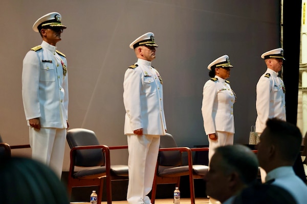 Navy Medicine Readiness and Training Command (NMRTC) Twentynine Palms marks a historic transition of leadership during a Change of Command and Retirement Ceremony held July 18, 2025, at the Marine Corps Air Ground Combat Center (MCAGCC) Theater. Capt. Janiese Cleckley relieved Capt. Daniel Clark as commanding officer of NMRTC Twentynine Palms and director of Naval Hospital Twentynine Palms. The event also included a retirement ceremony, as the command honored Clark’s 29 years of distinguished service in Navy Medicine (U.S. Navy photo by Christopher C. Jones, NHTP/NMRTC Twentynine Palms public affairs officer).