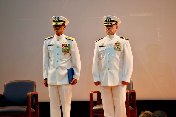 Navy Medicine Readiness and Training Command (NMRTC) Twentynine Palms marks a historic transition of leadership during a Change of Command and Retirement Ceremony held July 18, 2025, at the Marine Corps Air Ground Combat Center (MCAGCC) Theater. Capt. Janiese Cleckley relieved Capt. Daniel Clark as commanding officer of NMRTC Twentynine Palms and director of Naval Hospital Twentynine Palms. The event also included a retirement ceremony, as the command honored Clark’s 29 years of distinguished service in Navy Medicine (U.S. Navy photo by Christopher C. Jones, NHTP/NMRTC Twentynine Palms public affairs officer).