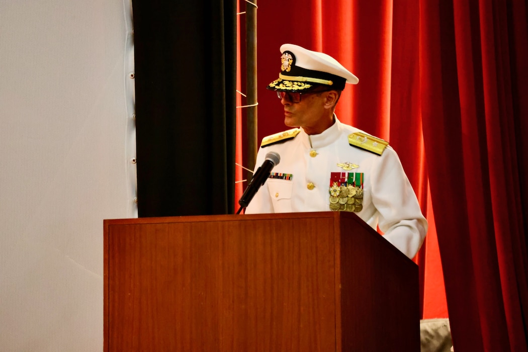 Navy Medicine Readiness and Training Command (NMRTC) Twentynine Palms marks a historic transition of leadership during a Change of Command and Retirement Ceremony held July 18, 2025, at the Marine Corps Air Ground Combat Center (MCAGCC) Theater. Capt. Janiese Cleckley relieved Capt. Daniel Clark as commanding officer of NMRTC Twentynine Palms and director of Naval Hospital Twentynine Palms. The event also included a retirement ceremony, as the command honored Clark’s 29 years of distinguished service in Navy Medicine (U.S. Navy photo by Christopher C. Jones, NHTP/NMRTC Twentynine Palms public affairs officer).
