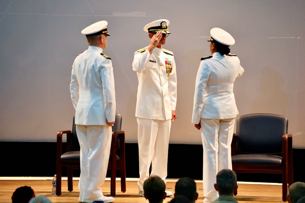 Navy Medicine Readiness and Training Command (NMRTC) Twentynine Palms marks a historic transition of leadership during a Change of Command and Retirement Ceremony held July 18, 2025, at the Marine Corps Air Ground Combat Center (MCAGCC) Theater. Capt. Janiese Cleckley relieved Capt. Daniel Clark as commanding officer of NMRTC Twentynine Palms and director of Naval Hospital Twentynine Palms. The event also included a retirement ceremony, as the command honored Clark’s 29 years of distinguished service in Navy Medicine (U.S. Navy photo by Christopher C. Jones, NHTP/NMRTC Twentynine Palms public affairs officer).
