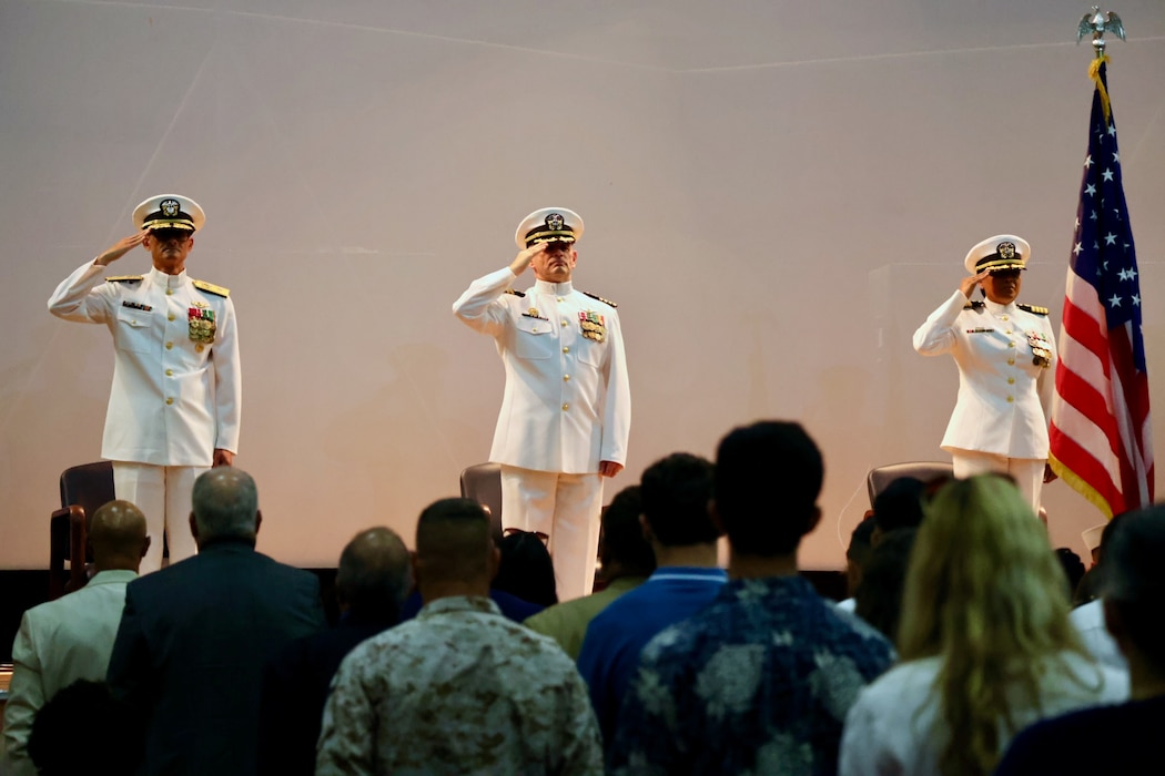 Navy Medicine Readiness and Training Command (NMRTC) Twentynine Palms marks a historic transition of leadership during a Change of Command and Retirement Ceremony held July 18, 2025, at the Marine Corps Air Ground Combat Center (MCAGCC) Theater. Capt. Janiese Cleckley relieved Capt. Daniel Clark as commanding officer of NMRTC Twentynine Palms and director of Naval Hospital Twentynine Palms. The event also included a retirement ceremony, as the command honored Clark’s 29 years of distinguished service in Navy Medicine (U.S. Navy photo by Christopher C. Jones, NHTP/NMRTC Twentynine Palms public affairs officer).