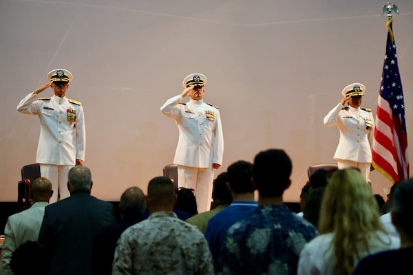 Navy Medicine Readiness and Training Command (NMRTC) Twentynine Palms marks a historic transition of leadership during a Change of Command and Retirement Ceremony held July 18, 2025, at the Marine Corps Air Ground Combat Center (MCAGCC) Theater. Capt. Janiese Cleckley relieved Capt. Daniel Clark as commanding officer of NMRTC Twentynine Palms and director of Naval Hospital Twentynine Palms. The event also included a retirement ceremony, as the command honored Clark’s 29 years of distinguished service in Navy Medicine (U.S. Navy photo by Christopher C. Jones, NHTP/NMRTC Twentynine Palms public affairs officer).