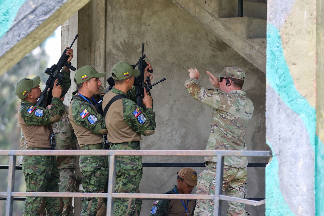Soldiers from the Kentucky Army National Guard visited the 9th Special Forces Brigade and members from the Ecuadorian Army, Air Force and Navy, in Latacunga, Ecuador, for a subject matter expert exchange in urban operations tactics, March 18-22, 2024.