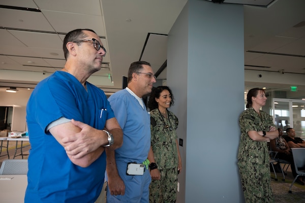 FORT LAUDERDALE, Fla. (July 12, 2025) Navy and civilian physicians and nurses participate in presentations during the "Top Doc" event at Nova southeastern University's (NSU) Fort Lauderdale campus. Navy Medicine and Navy Recruiting Command partnered  with NSU to launch “Top Doc”, a national initiative connecting local medical professionals, educators, and students while highlighting Navy Medicine’s capabilities and career opportunities. (U.S. Navy Photo by Mass Communication Specialist 1st Class Natalia Murillo)