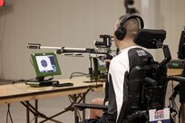 U.S. Army Capt. Luis Avila participates in the precision air event (air rifle) during the 2025 Department of Defense Warrior Games at Colorado Springs, Colorado, July 20, 2025.