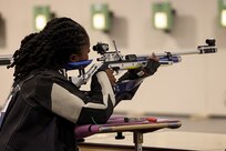 U.S. Army 1st Lt. Jani Merritt participates in the precision air event (air rifle) during the 2025 Department of Defense Warrior Games at Colorado Springs, Colorado, July 20, 2025.
