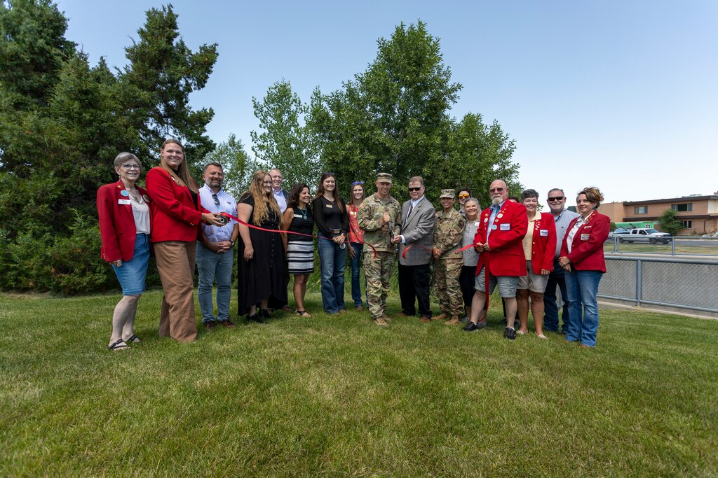 Sheridan Mayor Richard Bridger (right) and Col. Robert Newbauer (left), commander of the U.S. Army Corps of Engineers Omaha District, cut the ceremonial ribbon July 10, 2025, marking the completion of the first phase of the Little Goose Creek ecosystem restoration project in Sheridan, Wyo.
