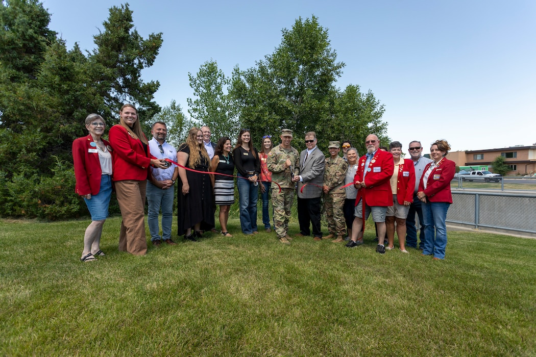 Sheridan Mayor Richard Bridger (right) and Col. Robert Newbauer (left), commander of the U.S. Army Corps of Engineers Omaha District, cut the ceremonial ribbon July 10, 2025, marking the completion of the first phase of the Little Goose Creek ecosystem restoration project in Sheridan, Wyo.