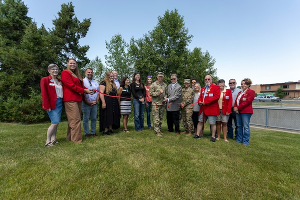 Sheridan Mayor Richard Bridger (right) and Col. Robert Newbauer (left), commander of the U.S. Army Corps of Engineers Omaha District, cut the ceremonial ribbon July 10, 2025, marking the completion of the first phase of the Little Goose Creek ecosystem restoration project in Sheridan, Wyo.