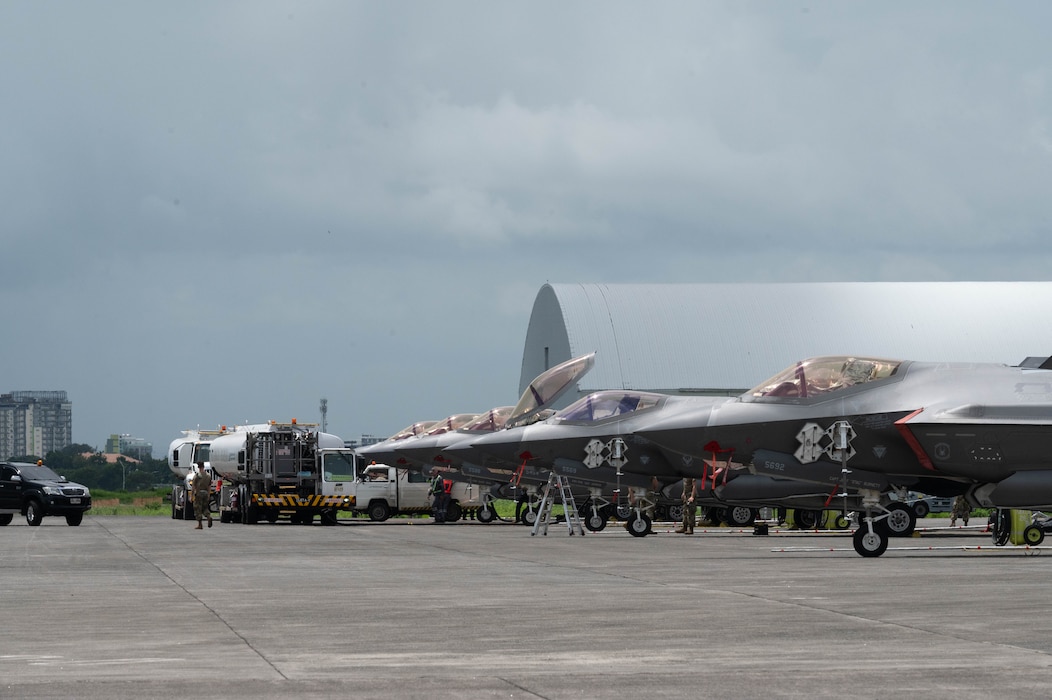 U.S. Air Force maintainers assigned to the 421st Mission Generation Force Element refuel an F-35A Lightning II prior to bilateral flight training at Clark Air Base, Philippines, July 7, 2025.