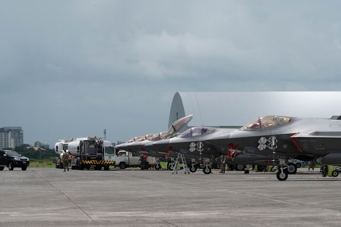 U.S. Air Force maintainers assigned to the 421st Mission Generation Force Element refuel an F-35A Lightning II prior to bilateral flight training at Clark Air Base, Philippines, July 7, 2025.