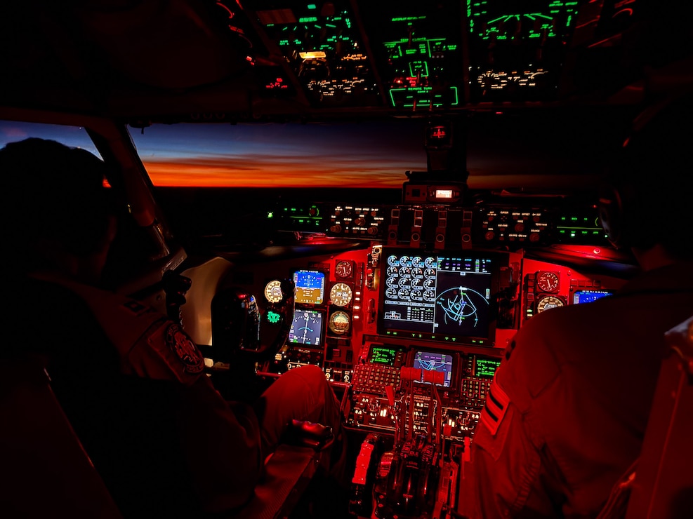 U.S. Hawaii Air National Guard Capt. Devon Ferguson and Capt. Michael Ah Hee, 203rd Air Refueling Squadron pilots, fly a KC-135 Stratotanker during Exercise Talisman Sabre 25 at Northern Territory, Australia, July 17, 2025.