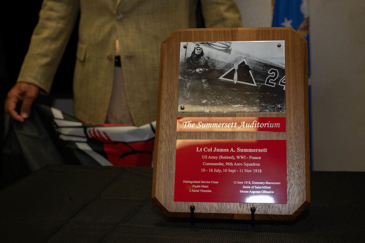 A plaque is displayed in the Summersett Auditorium